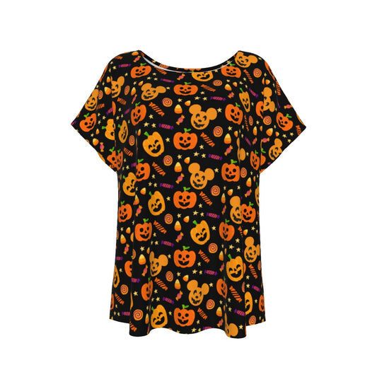 Cheerful Pumpkin Mouse Halloween - Women’s Relaxed Fit Scoop Tee