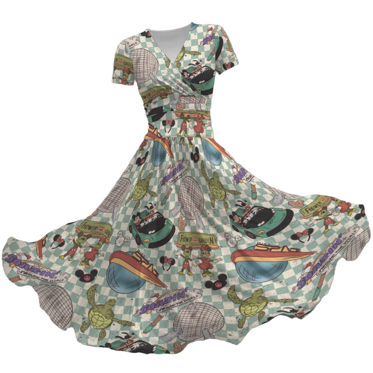 Hand Drawn EC - Women's V-Neck Ruched Midi Dress