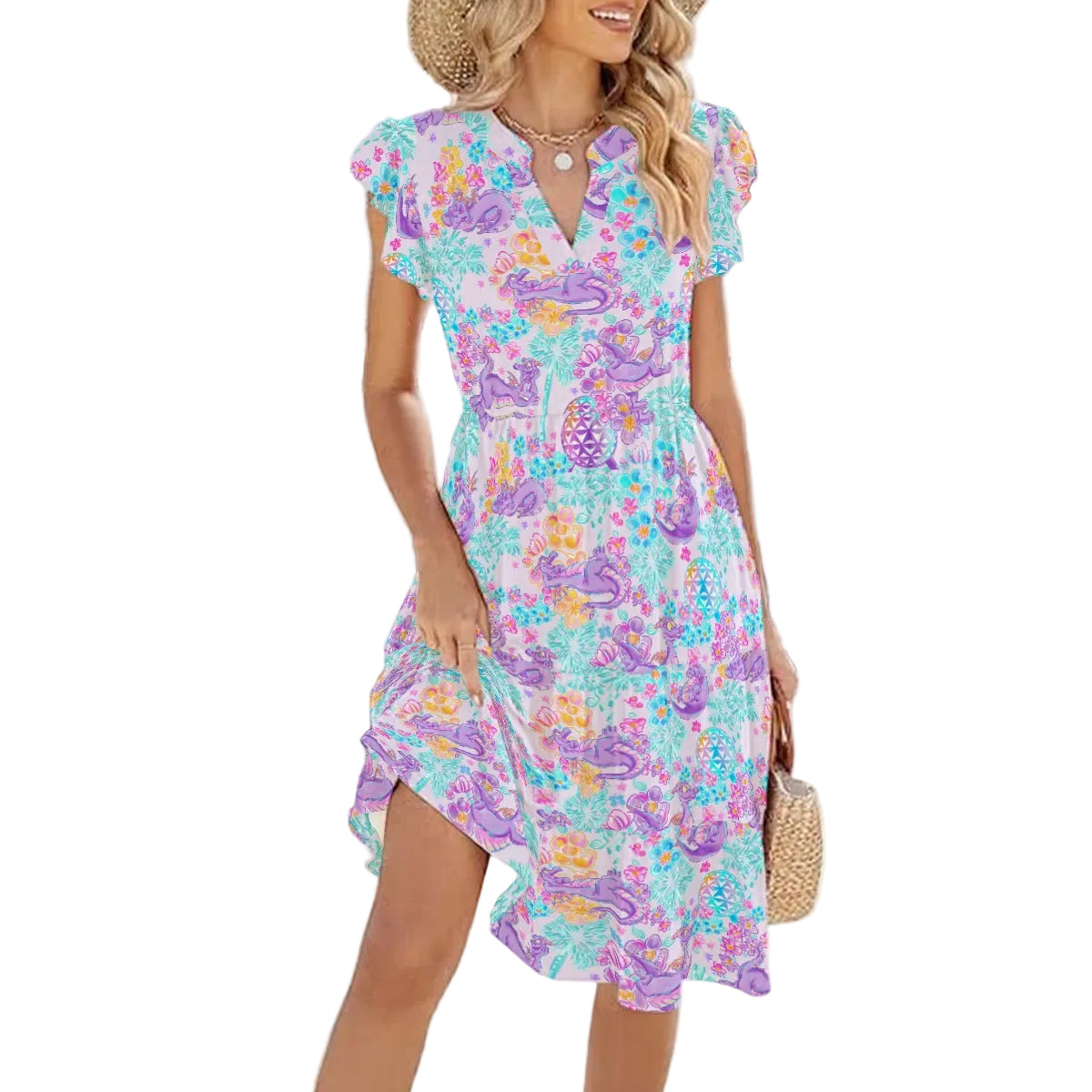Purple Dragon Flower Power - Women's Tiered Pocket Midi Dress