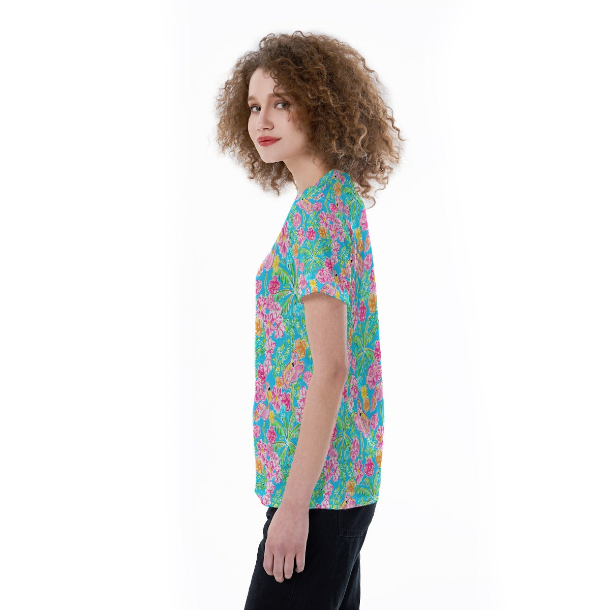 Flamingo Fiesta - Women's Short Sleeve V-Neck T-Shirt
