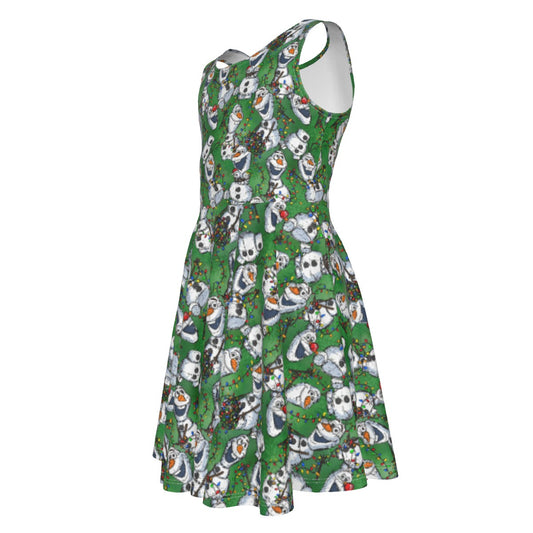 Sketched Snowman Christmas - Kid's Sleeveless Skater Dress