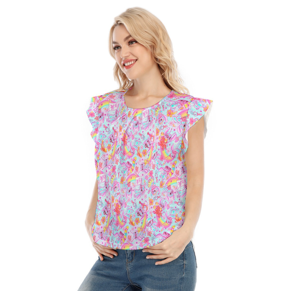 Neon Rainbow Mischief - Women’s Flutter Sleeve Top