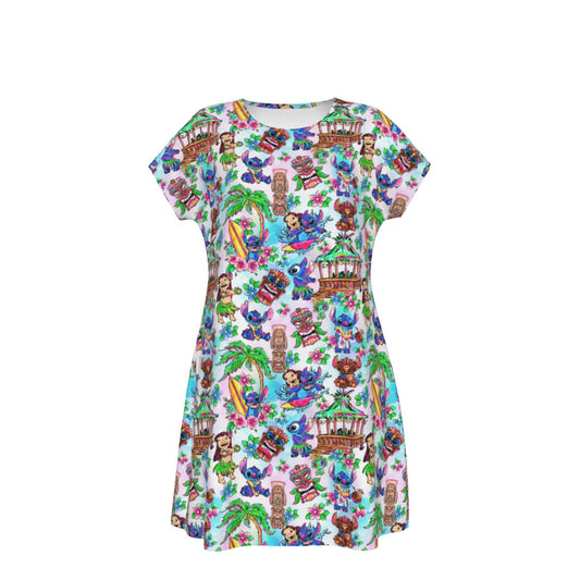 Bright Island Chaos Hand Drawn - Women's T-Shirt Dress