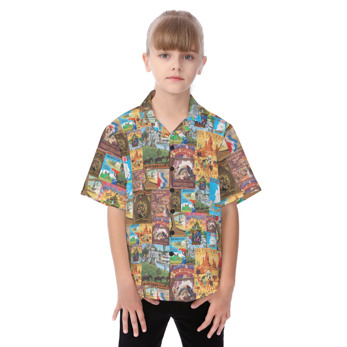Vintage Frontier Ride Posters - Kid's Hawaiian Button Up Shirt
