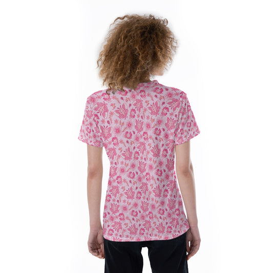 Pink Mushroom Moths - Women's Short Sleeve V-Neck T-Shirt