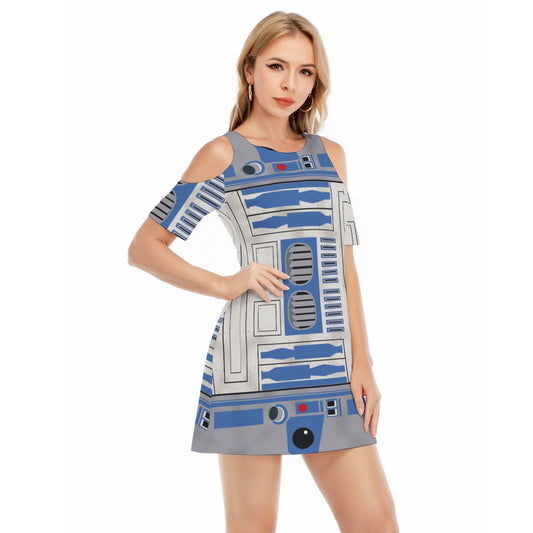 Little Blue Droid - Women's Cold Shoulder Cotton Dress