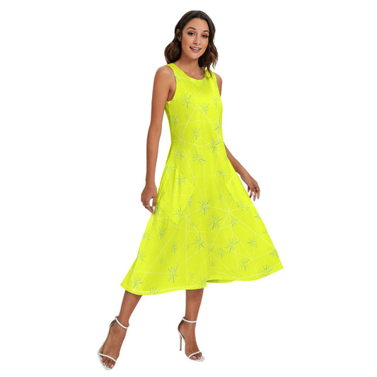 Joyful Blue & Yellow Florals - Women’s Diagonal Pocket Midi Dress