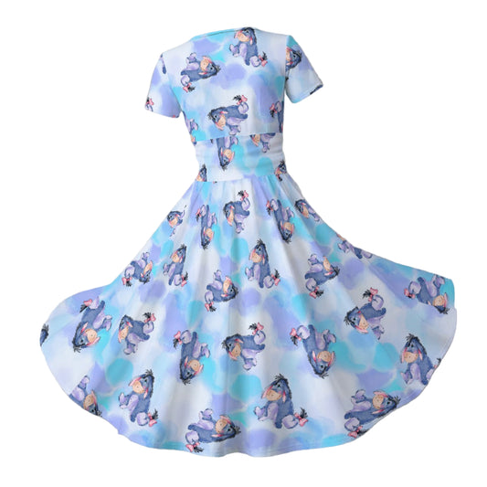 Watercolor Gentle Donkey - Women's V-Neck Ruched Midi Dress