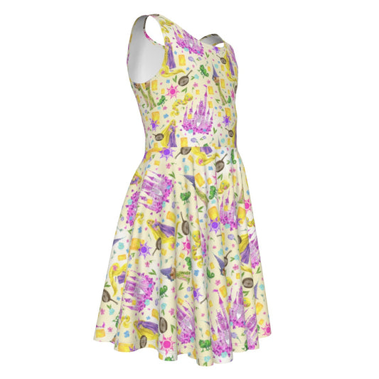 Watercolor Golden Hair Kingdom- Kid's Sleeveless Skater Dress