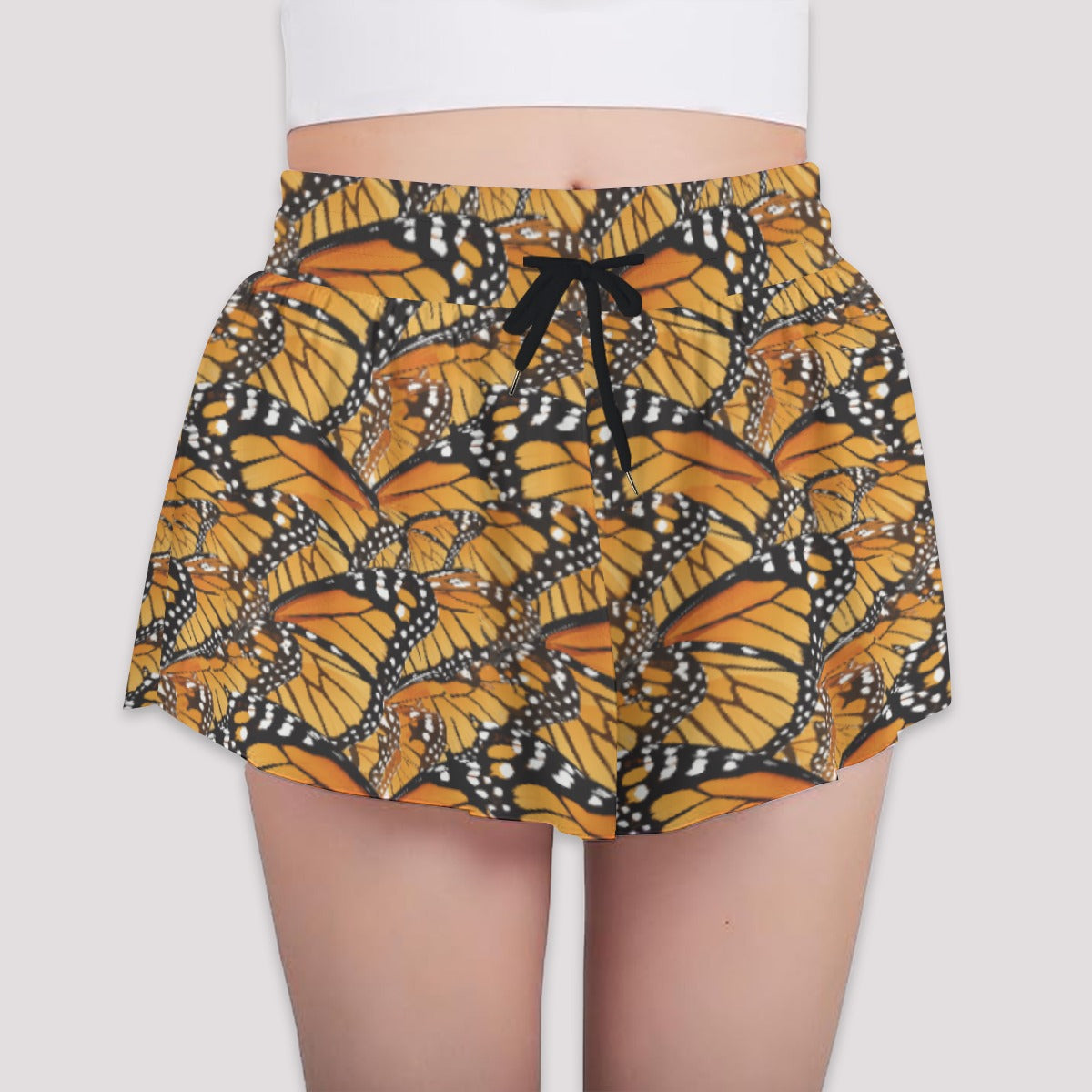 Animal Print - Monarch Butterfly - Girls’ Flowy Pocket Shorts