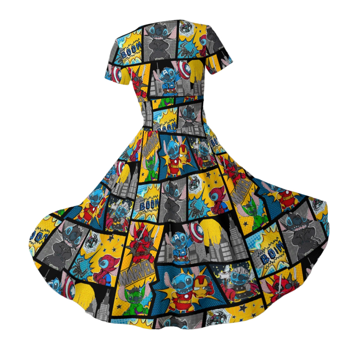 Superhero Stitch - Comic Action - Women's V-Neck Ruched Midi Dress