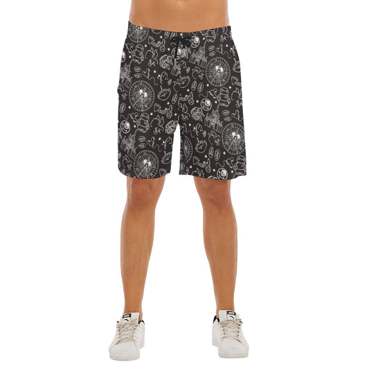 Monochrome Theme Park Icons - Men’s Pocket Beach Shorts
