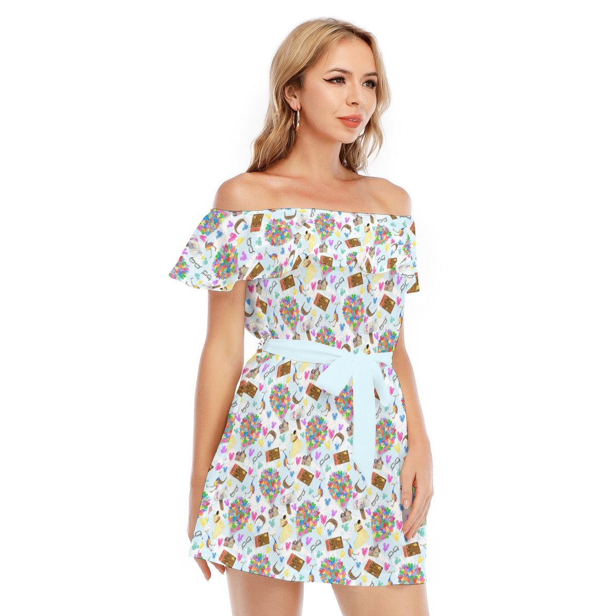 Up Adventure Icons - Women's Off-shoulder Ruffle Dress