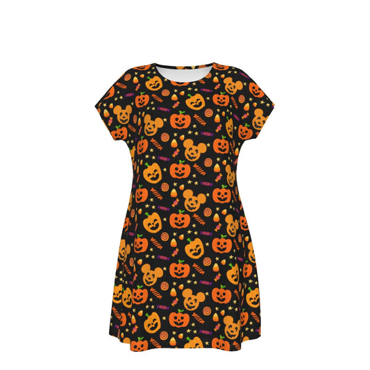 Cheerful Pumpkin Mouse Halloween - Women's T-Shirt Dress