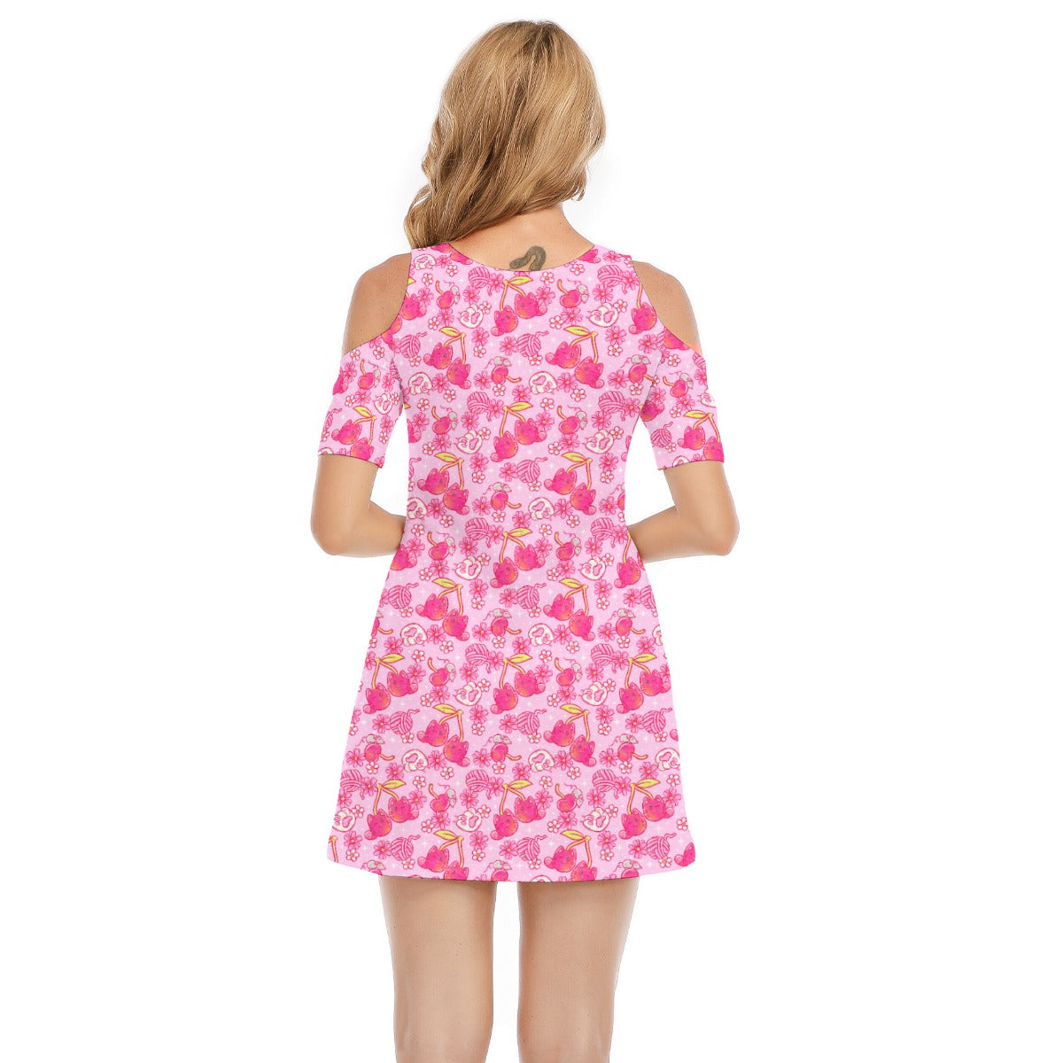 Fruitimals - Cherry Kittens - Women's Cold Shoulder Cotton Dress