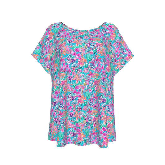 Tropical Bloom Fiesta - Playful Duoluto - Women’s Relaxed Fit Scoop Tee