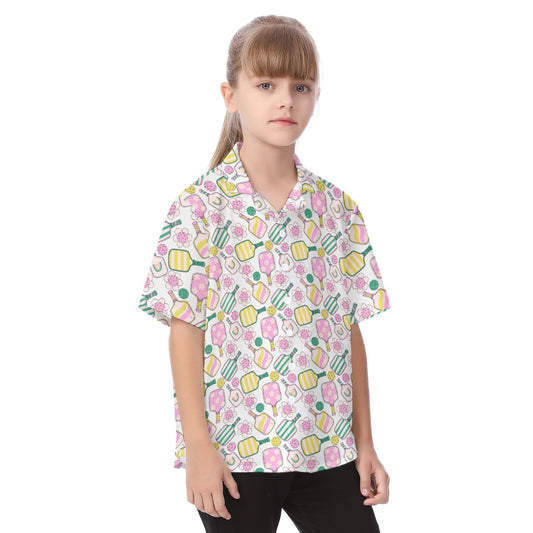 Pretty Pickleball Paddles - Kid's Hawaiian Button Up Shirt