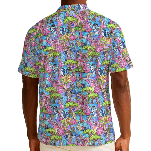 Dreaming Princess Storybook Scenes - Men’s Cotton-Rich Button Up Shirt