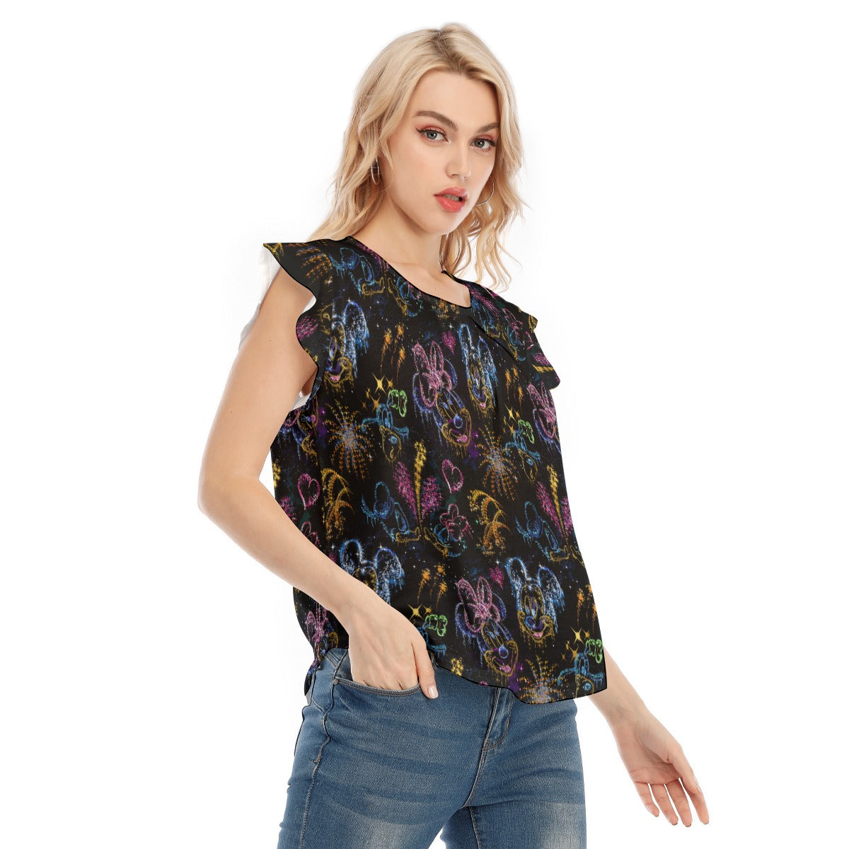 Mouse Friends’ Love in the Sky - Women’s Flutter Sleeve Top