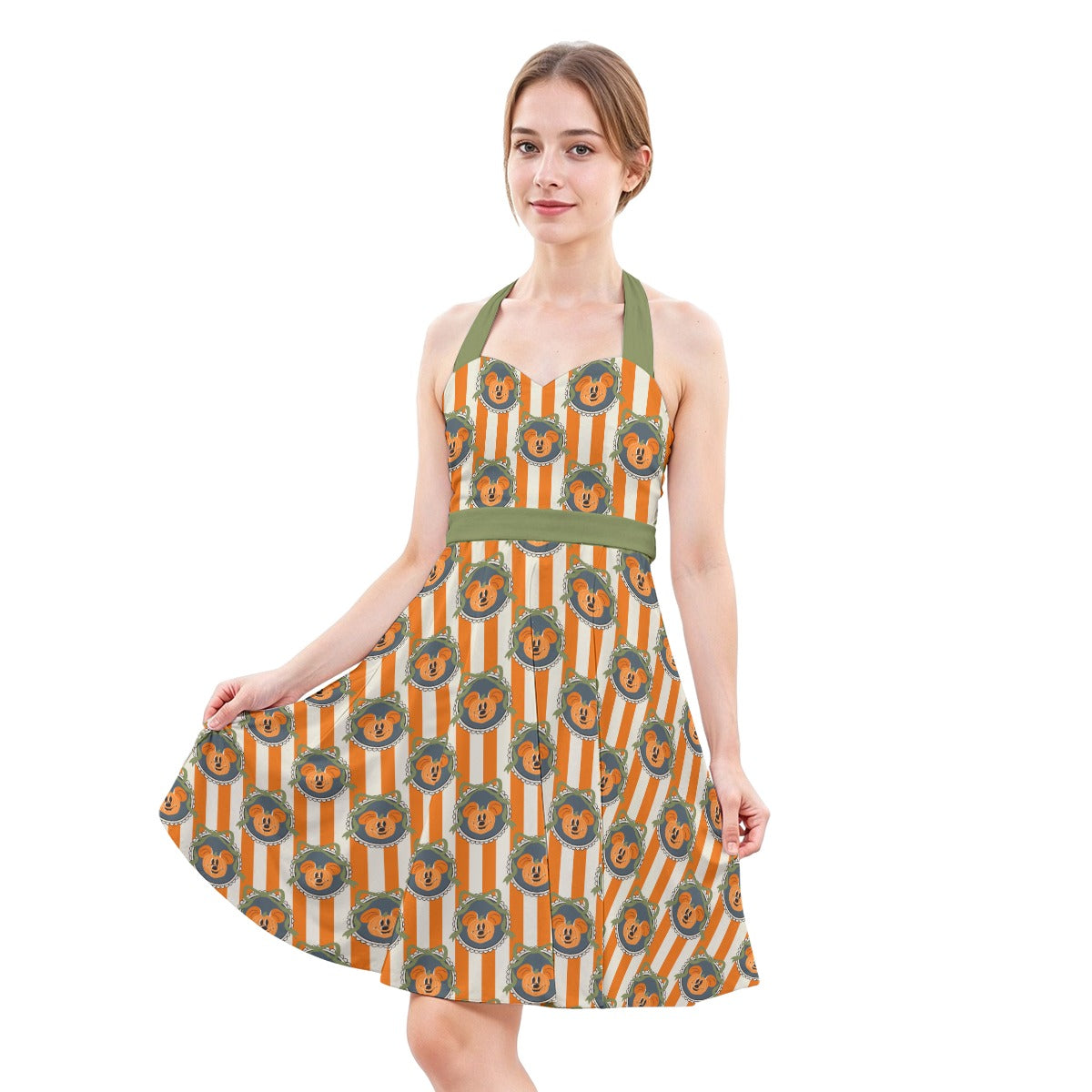 Pumpkin Cameo Stripes - Women's Halter Vintage Pocket Dress