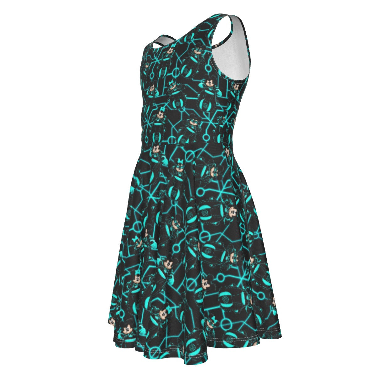 Electric Neon Grid Adventure - Kid's Sleeveless Skater Dress
