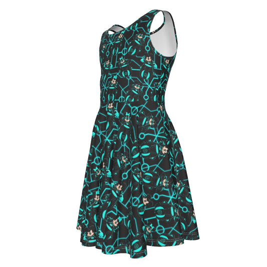 Electric Neon Grid Adventure - Kid's Sleeveless Skater Dress