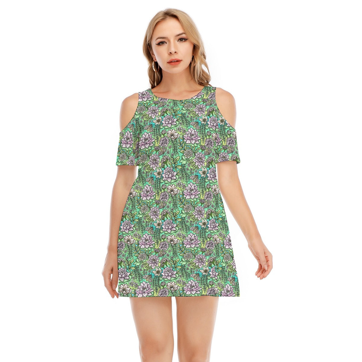 Fairytale Florals – Bayou Blooms - Women's Cold Shoulder Cotton Dress