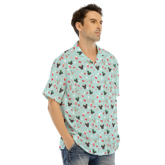Festive Reindeer Mouse Holidayeers - Men's Hawaiian Button Up Shirt