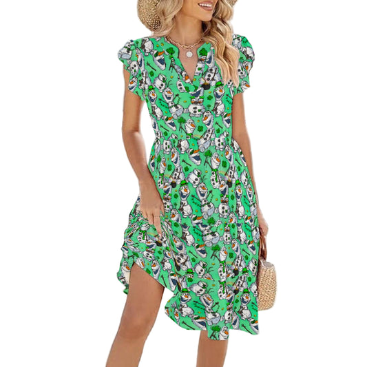 Sketched Snowman St. Patrick’s Day - Women's Tiered Pocket Midi Dress