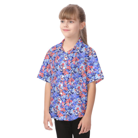 Navy Blooms Cruise - Kid's Hawaiian Button Up Shirt