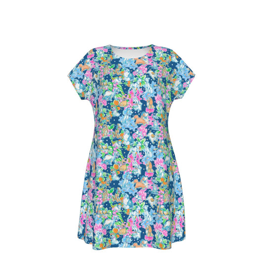 Tropical Paws & Petals - Beloved Dogs - Women's T-Shirt Dress