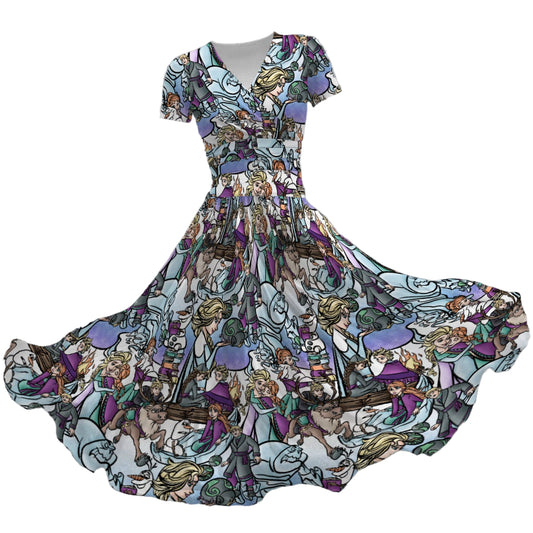 Enchanted Winter Journey - Women's V-Neck Ruched Midi Dress