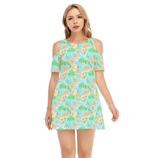 Neon Tangerine Island Palsluto - Women's Cold Shoulder Cotton Dress