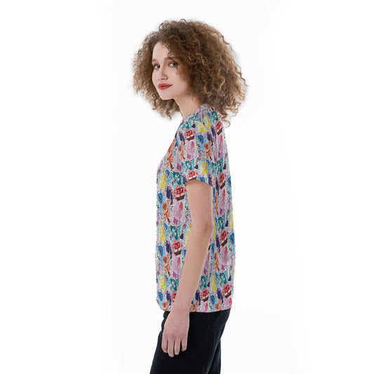 Floral Emotions - Women's Short Sleeve V-Neck T-Shirt