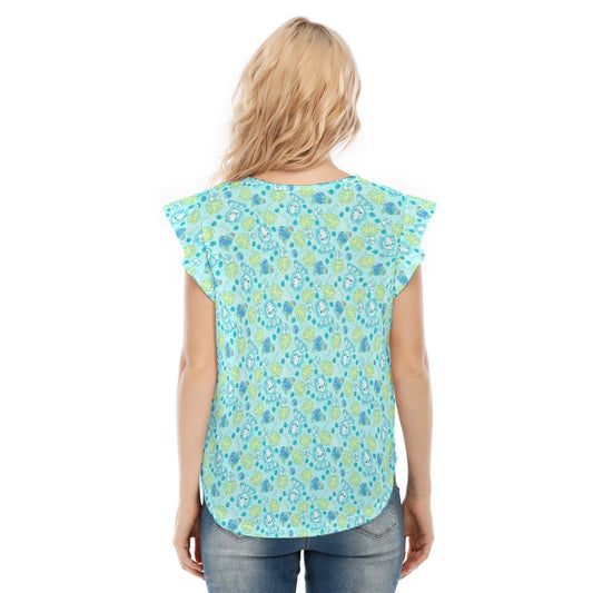 Fruitimals - Blueberry Dinosaurs - Women’s Flutter Sleeve Top