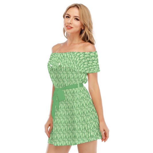 Kawaii Pickle Party - Women's Off-shoulder Ruffle Dress
