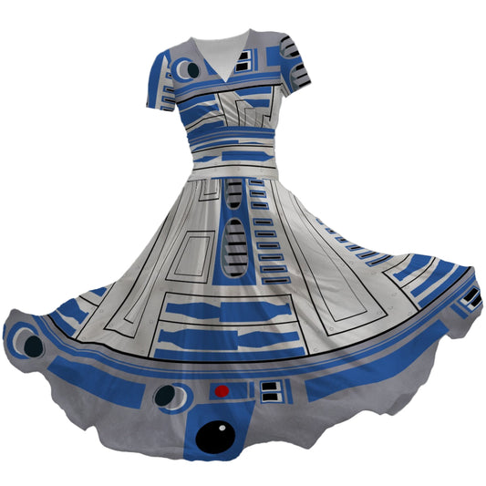 Little Blue Droid - Women's V-Neck Ruched Midi Dress