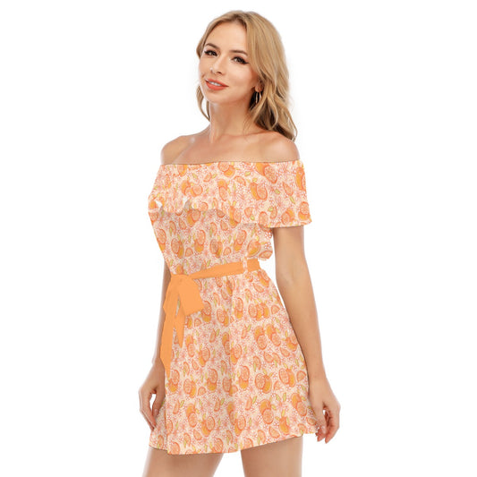 Summer Fruits - Oranges - Women's Off-shoulder Ruffle Dress