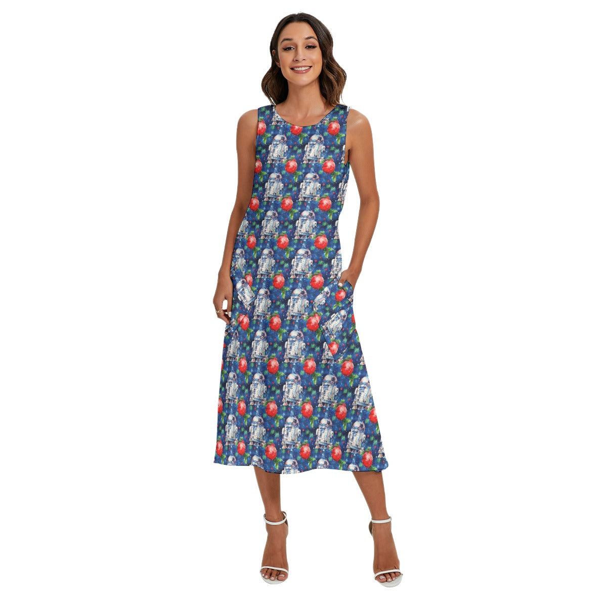 Little Blue Christmas Droid - Women’s Diagonal Pocket Midi Dress