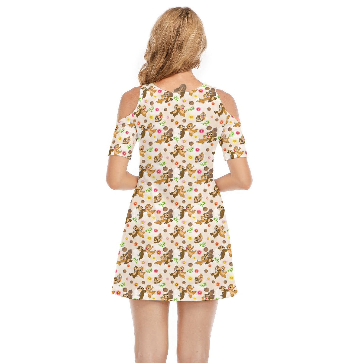 Cheeky Chipmunk Duo - Women's Cold Shoulder Cotton Dress