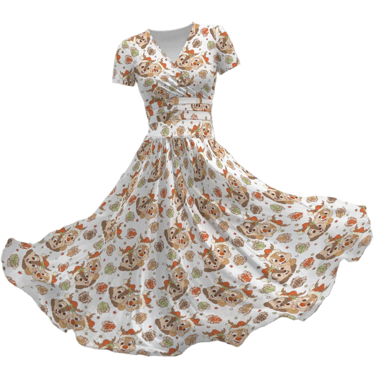 Holiday Mischief Duo - Women's V-Neck Ruched Midi Dress