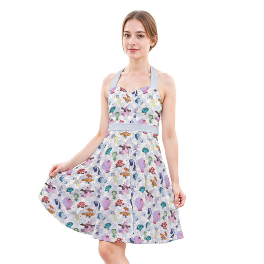 Blue Check Emotional Spectrum - Women's Halter Vintage Pocket Dress