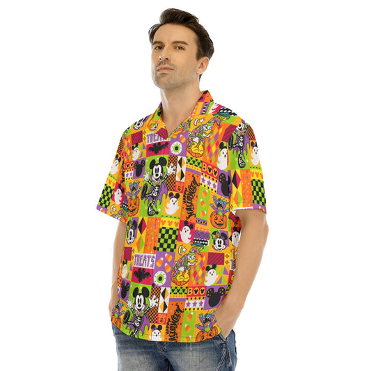 Spooky Patchwork Treats - Men's Hawaiian Button Up Shirt
