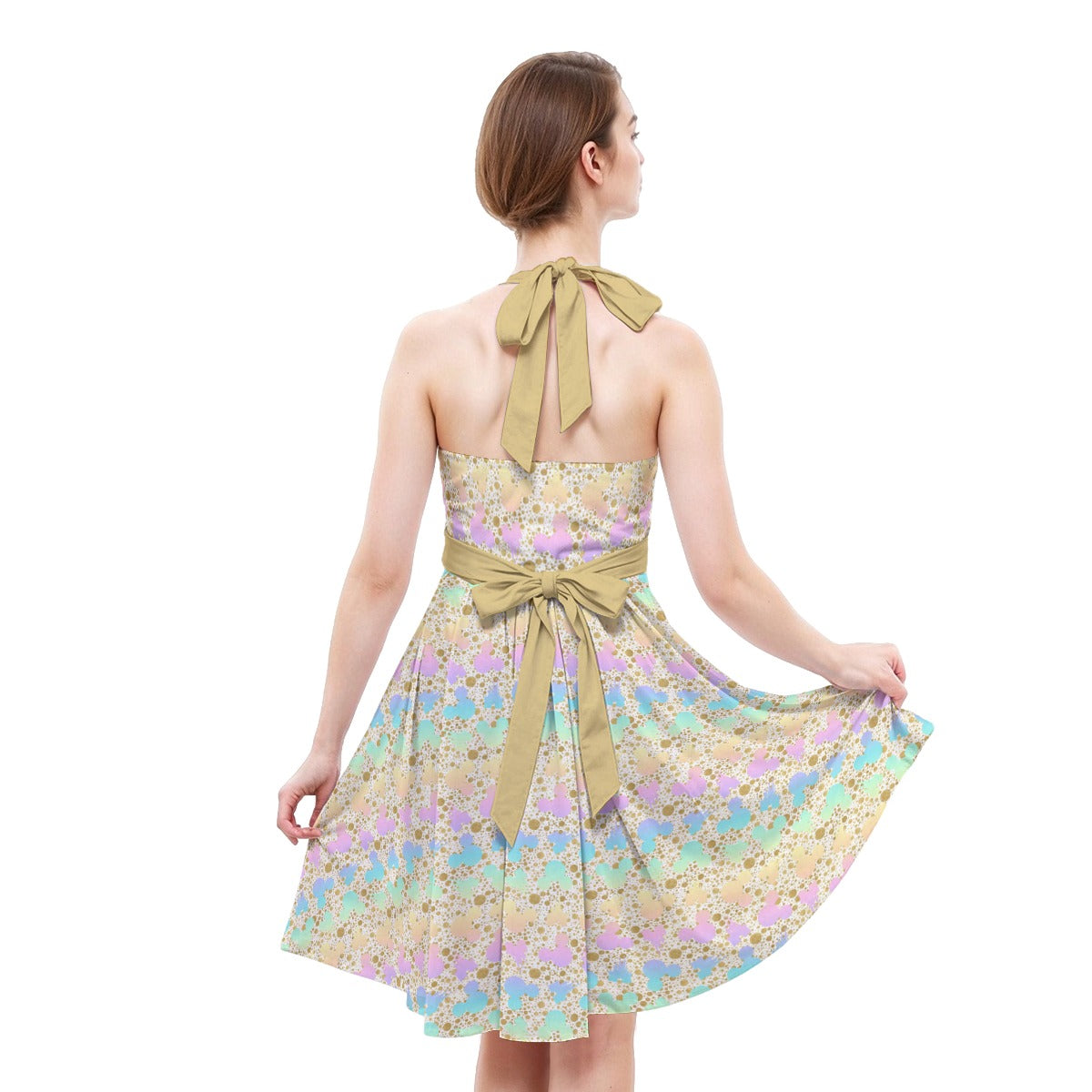 Gold Dot Rainbow Mouse Ears Castle - Women's Halter Vintage Pocket Dress