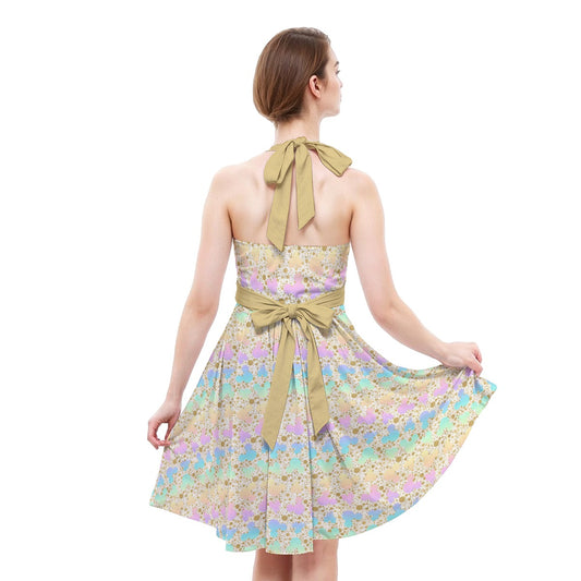 Gold Dot Rainbow Mouse Ears Castle - Women's Halter Vintage Pocket Dress