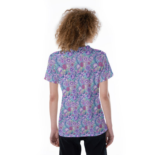 Fairytale Florals – Mermaid Princess - Women's Short Sleeve V-Neck T-Shirt
