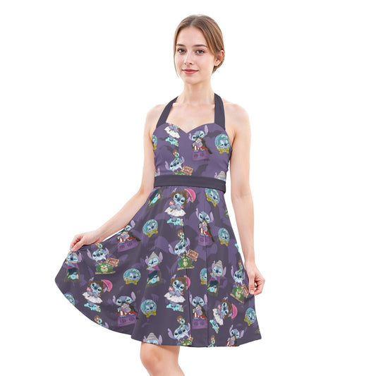 Haunted Alien Portraits - Women's Halter Vintage Pocket Dress