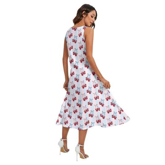 Cherry Ear Bows - Women’s Diagonal Pocket Midi Dress
