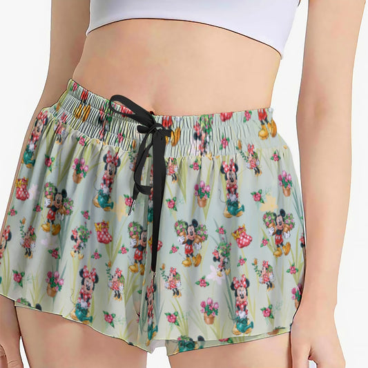 Garden Mouse Helpers at Work - Women's Flowy Pocket Shorts