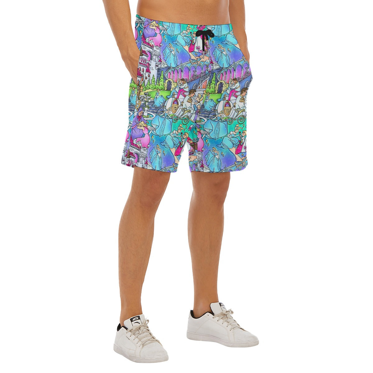 Glass Slipper Storybook Scenes - Men’s Pocket Beach Shorts
